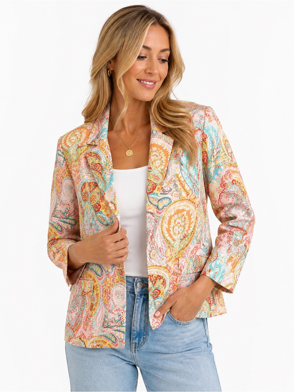 Bushwacker Size 8 Colorful Paisley Cotton Blazer Jacket Coastal Resort Preppy